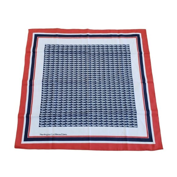 Norwegian Caribbean Lines Vintage Silk Scarf Red/White/Blue Nautical Design 34" - Picture 2 of 4